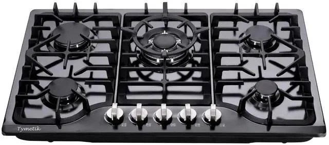 Main image of 30 Inch Gas Cooktop, Built-in Stainless Steel Gas Stovetop 5 High Efficiency Burners Gas Stove LPG/NG Convertible Gas Hob (Black)