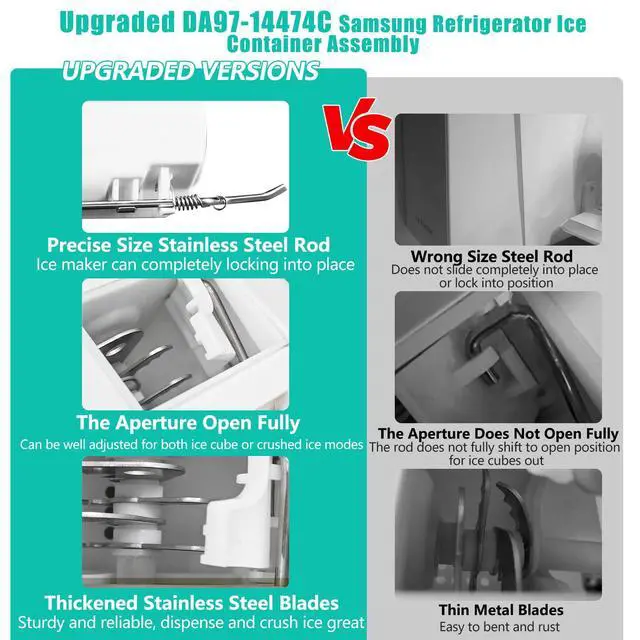 Alt view image 3 of 7 - Upgraded DA97-14474C DA97-14474A Refrigerator Ice Maker Replacement Compatible with Samsung Ice Bucket Parts RF25HMEDBSR, RF28HMEDBSR, RF263BEAESR, RF265BEAESR Ice Bin Tray Ice Container
