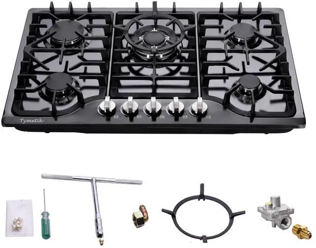 Alt view image 7 of 7 - 30 Inch Gas Cooktop, Built-in Stainless Steel Gas Stovetop 5 High Efficiency Burners Gas Stove LPG/NG Convertible Gas Hob (Black)