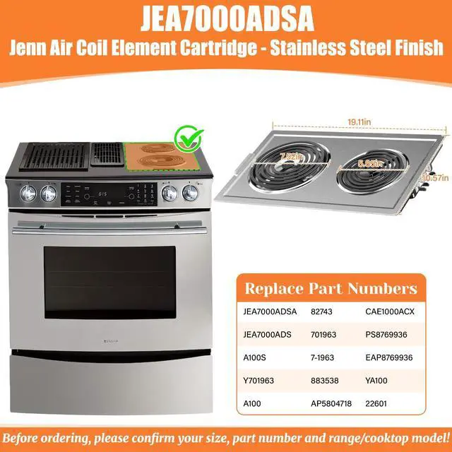 Alt view image 2 of 7 - Upgraded JEA7000ADSA Coil Element Cartridge Module Compatible with Jenn Air Cooktop Replacement Parts, JEA7000ADS Burner Electric Cartridge For Whirlpool Electric Burner Cartridge With Drip Pans