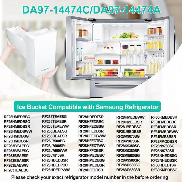 Alt view image 4 of 7 - Upgraded DA97-14474C DA97-14474A Refrigerator Ice Maker Replacement Compatible with Samsung Ice Bucket Parts RF25HMEDBSR, RF28HMEDBSR, RF263BEAESR, RF265BEAESR Ice Bin Tray Ice Container