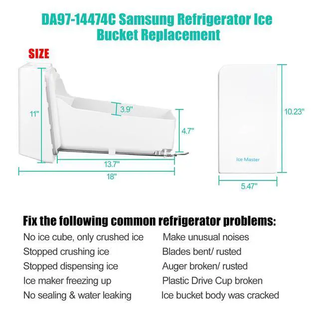Alt view image 6 of 7 - Upgraded DA97-14474C DA97-14474A Refrigerator Ice Maker Replacement Compatible with Samsung Ice Bucket Parts RF25HMEDBSR, RF28HMEDBSR, RF263BEAESR, RF265BEAESR Ice Bin Tray Ice Container
