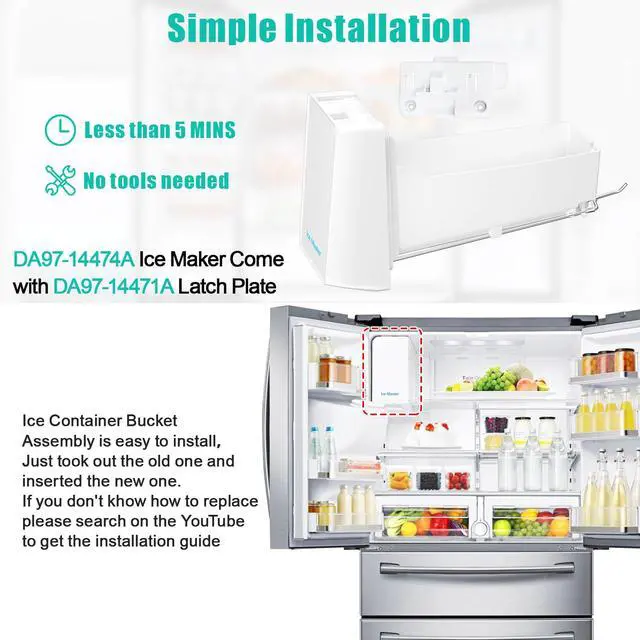 Alt view image 7 of 7 - Upgraded DA97-14474C DA97-14474A Refrigerator Ice Maker Replacement Compatible with Samsung Ice Bucket Parts RF25HMEDBSR, RF28HMEDBSR, RF263BEAESR, RF265BEAESR Ice Bin Tray Ice Container