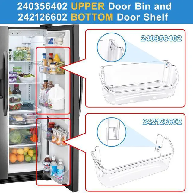 Alt view image 2 of 7 - 240356402 Refrigerator Door Bin & 242126602 Door Shelf Replacement Compatible with Frigidaire Refrigerator Door Shelf Parts LFSS2612TE0 FFSS2625TS0 FGSS2635TD0 LFSS2612TF4 Fridge Door Bin Shelf(4 PCS)