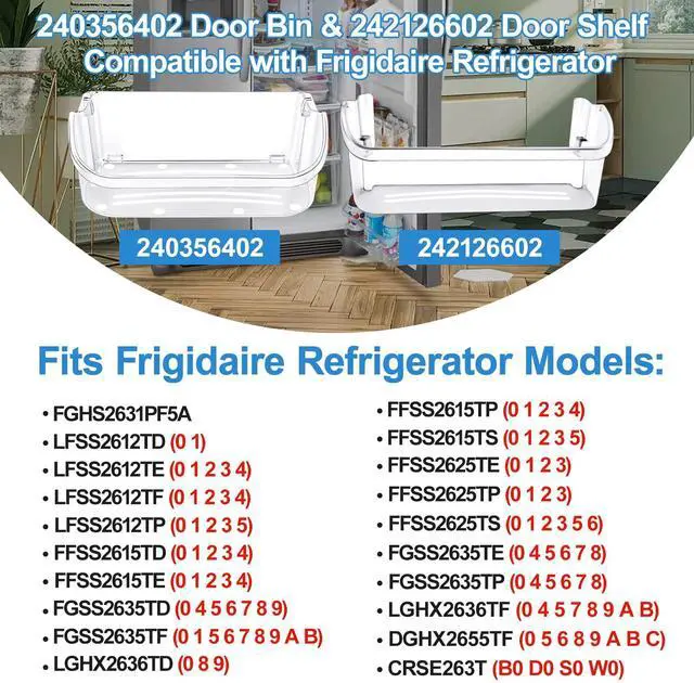 Alt view image 3 of 7 - 240356402 Refrigerator Door Bin & 242126602 Door Shelf Replacement Compatible with Frigidaire Refrigerator Door Shelf Parts LFSS2612TE0 FFSS2625TS0 FGSS2635TD0 LFSS2612TF4 Fridge Door Bin Shelf(4 PCS)