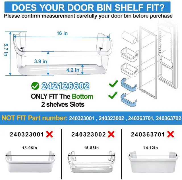 Alt view image 5 of 7 - 240356402 Refrigerator Door Bin & 242126602 Door Shelf Replacement Compatible with Frigidaire Refrigerator Door Shelf Parts LFSS2612TE0 FFSS2625TS0 FGSS2635TD0 LFSS2612TF4 Fridge Door Bin Shelf(4 PCS)