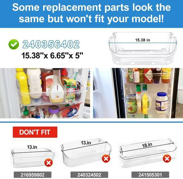 Alt view image 4 of 7 - 240356402 Refrigerator Door Bin & 242126602 Door Shelf Replacement Compatible with Frigidaire Refrigerator Door Shelf Parts LFSS2612TE0 FFSS2625TS0 FGSS2635TD0 LFSS2612TF4 Fridge Door Bin Shelf(4 PCS)