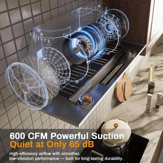 Alt view image 4 of 7 - Range Hood 30 inch, Insert Range Hood 600 CFM Kitchen Vent Stove Hood with 3 Speed Gestures Sensor Touch Control with Remote, Permanent Baffle Filter, Ducted/Ductless Convertible (silver2, gesture)