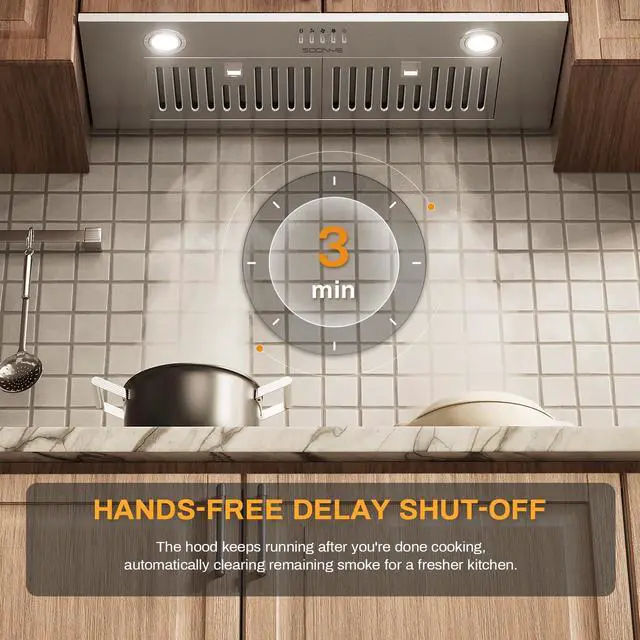 Alt view image 6 of 7 - Range Hood 30 inch, Insert Range Hood 600 CFM Kitchen Vent Stove Hood with 3 Speed Gestures Sensor Touch Control with Remote, Permanent Baffle Filter, Ducted/Ductless Convertible (silver2, gesture)