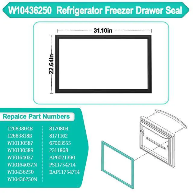 Alt view image 2 of 7 - Upgarded WPW10436250 W10436250 Freezer Door Gasket Compatible with Whirlpool Refrigerator WRX735SDBM00 Freezer Door Seal for Amana Kenmore Fridge Door Gasket W10130587 W10130589 W10164037 Black