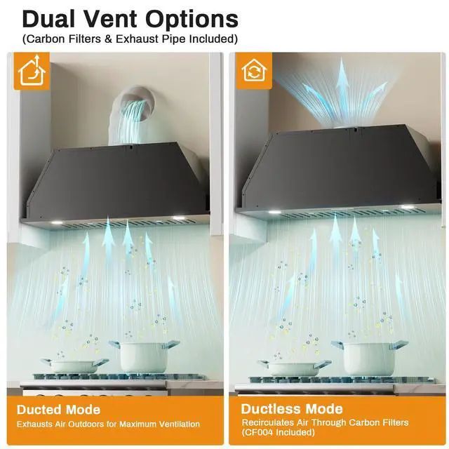 Alt view image 3 of 7 - Range Hood 30 inch, Insert Range Hood 600 CFM Kitchen Vent Stove Hood with 3 Speed Gestures Sensor Touch Control with Remote, Permanent Baffle Filter, Ducted/Ductless Convertible (Black, gesture)