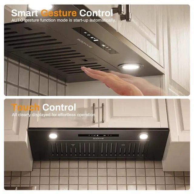 Alt view image 5 of 7 - Range Hood 30 inch, Insert Range Hood 600 CFM Kitchen Vent Stove Hood with 3 Speed Gestures Sensor Touch Control with Remote, Permanent Baffle Filter, Ducted/Ductless Convertible (Black, gesture)