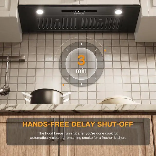 Alt view image 6 of 7 - Range Hood 30 inch, Insert Range Hood 600 CFM Kitchen Vent Stove Hood with 3 Speed Gestures Sensor Touch Control with Remote, Permanent Baffle Filter, Ducted/Ductless Convertible (Black, gesture)
