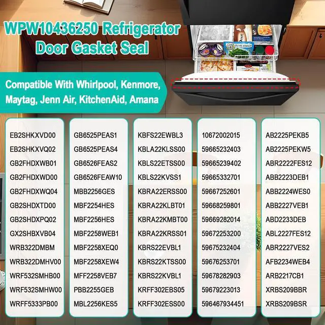 Alt view image 6 of 7 - Upgarded WPW10436250 W10436250 Freezer Door Gasket Compatible with Whirlpool Refrigerator WRX735SDBM00 Freezer Door Seal for Amana Kenmore Fridge Door Gasket W10130587 W10130589 W10164037 Black