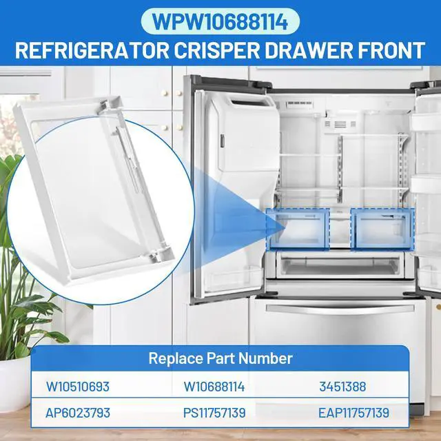 Alt view image 2 of 6 - WPW10688114 W10688114 Refrigerator Crisper Drawer Front Compatible with Whirlpool Refrigerator WRF767SDHZ00 7WF736SDAM10, Replace Parts Number W10510693 AP6023793 3451388 PS11757139