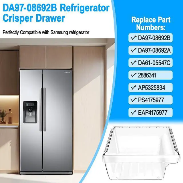 Alt view image 3 of 7 - UPGRADED DA97-08692B Refrigerator Crisper Drawer Compatible with Samsung Fridge Drawer Replacement RS25J500DSG RS25J500DSR RS261MDRS RS25H5000SR Drawer for DA97-08692A Samsung Refrigerator Drawers