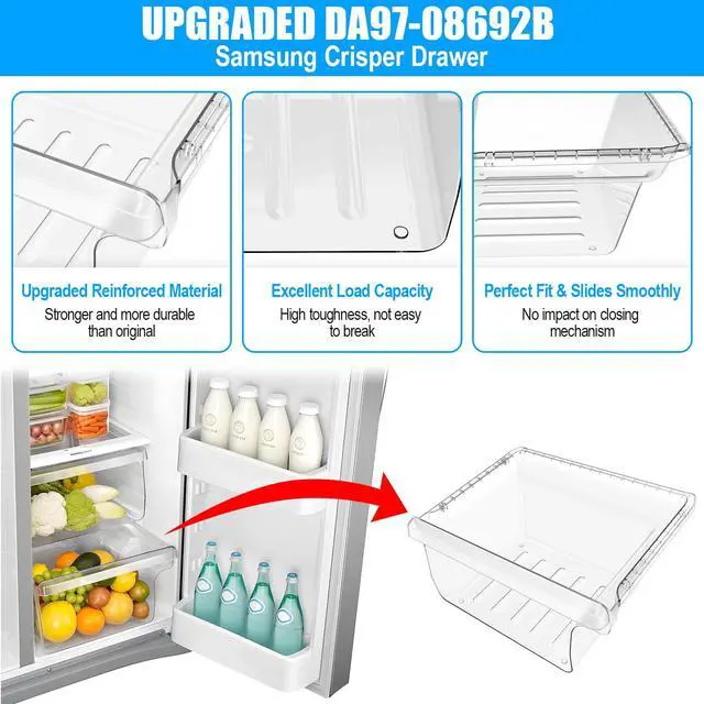 Alt view image 2 of 7 - UPGRADED DA97-08692B Refrigerator Crisper Drawer Compatible with Samsung Fridge Drawer Replacement RS25J500DSG RS25J500DSR RS261MDRS RS25H5000SR Drawer for DA97-08692A Samsung Refrigerator Drawers