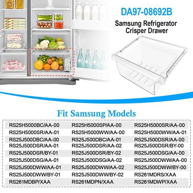 Alt view image 4 of 7 - UPGRADED DA97-08692B Refrigerator Crisper Drawer Compatible with Samsung Fridge Drawer Replacement RS25J500DSG RS25J500DSR RS261MDRS RS25H5000SR Drawer for DA97-08692A Samsung Refrigerator Drawers