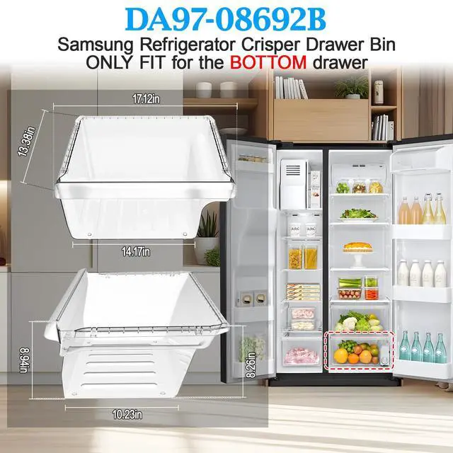 Alt view image 5 of 7 - UPGRADED DA97-08692B Refrigerator Crisper Drawer Compatible with Samsung Fridge Drawer Replacement RS25J500DSG RS25J500DSR RS261MDRS RS25H5000SR Drawer for DA97-08692A Samsung Refrigerator Drawers