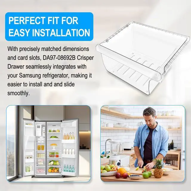 Alt view image 6 of 7 - UPGRADED DA97-08692B Refrigerator Crisper Drawer Compatible with Samsung Fridge Drawer Replacement RS25J500DSG RS25J500DSR RS261MDRS RS25H5000SR Drawer for DA97-08692A Samsung Refrigerator Drawers