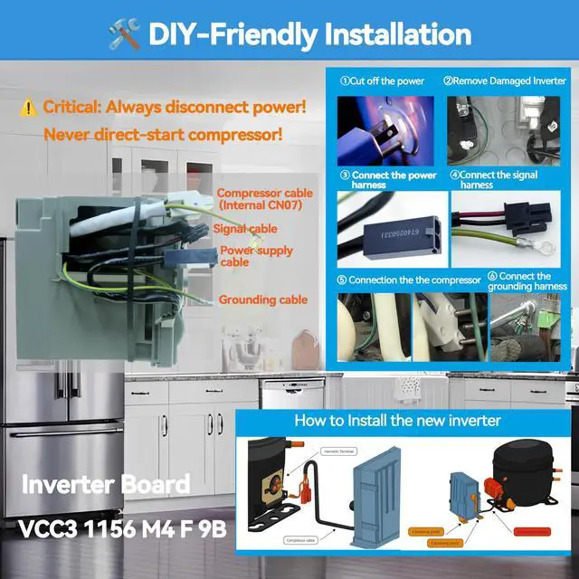 Alt view image 4 of 7 - New W10710090 W10893917 Refrigerator Inverter Board for Major Refrigerator | VCC3 1156 M4 F 9B, 3.3A Output, Easy DIY Installation, Replaces W10154805, WR55X10490, Latest Manufacturing
