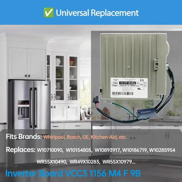 Alt view image 3 of 7 - New W10710090 W10893917 Refrigerator Inverter Board for Major Refrigerator | VCC3 1156 M4 F 9B, 3.3A Output, Easy DIY Installation, Replaces W10154805, WR55X10490, Latest Manufacturing