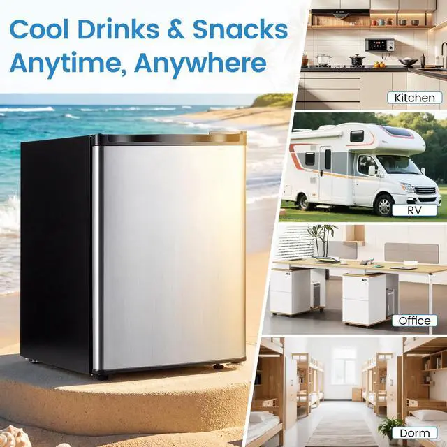 Alt view image 7 of 7 - Mini Freezer, 2.1 Cu.Ft Small Compact Upright Freezer with Reversible Door, Adjustable Thermostat, Removable Shelves, Quiet Freezer for Dorm Office Apartment (Silver)