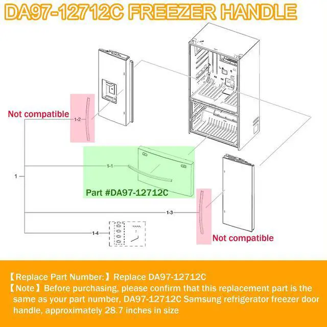 Alt view image 2 of 7 - DA97-12712C Freezer Handle Compatible with Samsung Door,Samsung Refrigerator Freezer Door Handle Replacement DA97-11515C DA64-03945F,Compatible with RF28HMEDBSR RF28HMELBSR RF30HBEDBSR RF24FSEDBSR