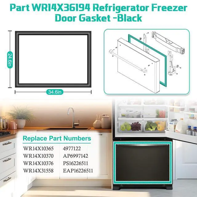 Alt view image 4 of 7 - Upgraded WR14X36194 Refrigerator Freezer Door Gasket Compatible with GE Freezer Door Seal 34.6" x 24.6" Refrigerator Door Gasket Replacement Part WR14X31558, WR14X10370, WR14X31558 Fridge Door Seal