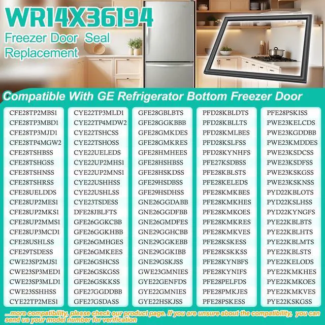 Alt view image 5 of 7 - Upgraded WR14X36194 Refrigerator Freezer Door Gasket Compatible with GE Freezer Door Seal 34.6" x 24.6" Refrigerator Door Gasket Replacement Part WR14X31558, WR14X10370, WR14X31558 Fridge Door Seal