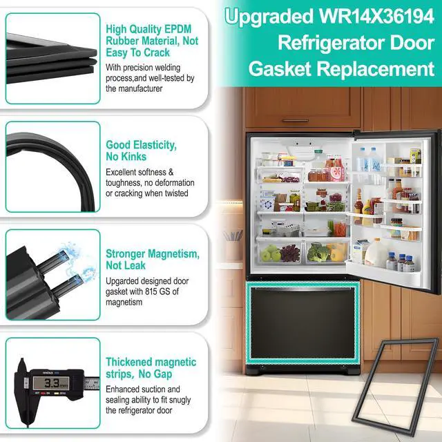 Alt view image 2 of 7 - Upgraded WR14X36194 Refrigerator Freezer Door Gasket Compatible with GE Freezer Door Seal 34.6" x 24.6" Refrigerator Door Gasket Replacement Part WR14X31558, WR14X10370, WR14X31558 Fridge Door Seal