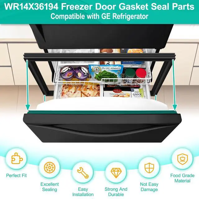 Alt view image 7 of 7 - Upgraded WR14X36194 Refrigerator Freezer Door Gasket Compatible with GE Freezer Door Seal 34.6" x 24.6" Refrigerator Door Gasket Replacement Part WR14X31558, WR14X10370, WR14X31558 Fridge Door Seal