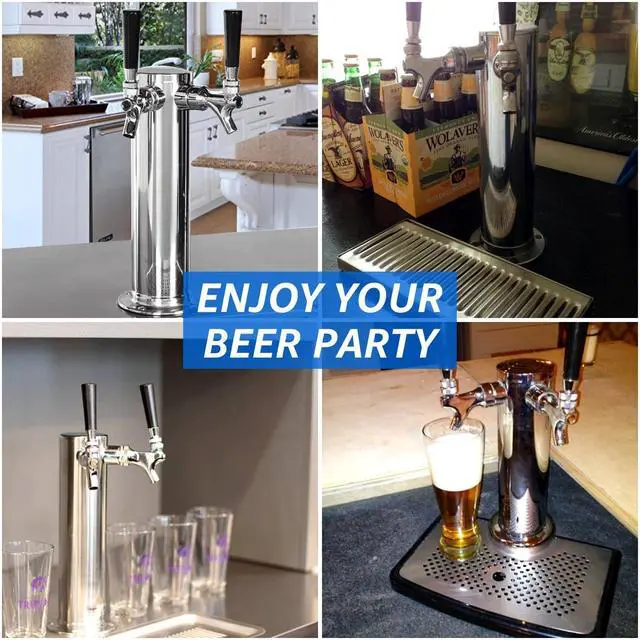Alt view image 7 of 7 - Kegerator Tower Beer Tap Tower Dispenser Dual Faucet Beer Tower Draft Beer Dispenser Stainless Steel Keg Tap Tower 3'' Keg Tower Pre-assembled Line Beer Faucet Dispenser Kit For Home, Bar,Party