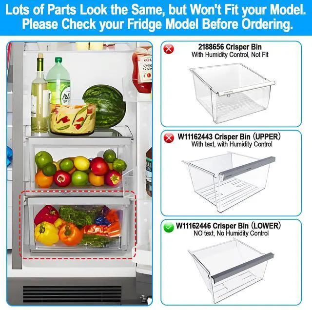 Alt view image 3 of 7 - UPGRADED W11162446 Refrigerator Crisper Drawer Compatible with Whirlpool Refrigerator Drawer Replacement W11046495 Whirlpool Drawer Replacement WRS325SDHZ08 WRS321SDHZ01, WRS315SDHM08 Fridge Drawer