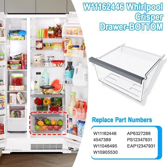 Alt view image 5 of 7 - UPGRADED W11162446 Refrigerator Crisper Drawer Compatible with Whirlpool Refrigerator Drawer Replacement W11046495 Whirlpool Drawer Replacement WRS325SDHZ08 WRS321SDHZ01, WRS315SDHM08 Fridge Drawer