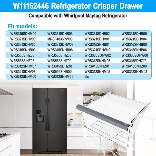 Alt view image 6 of 7 - UPGRADED W11162446 Refrigerator Crisper Drawer Compatible with Whirlpool Refrigerator Drawer Replacement W11046495 Whirlpool Drawer Replacement WRS325SDHZ08 WRS321SDHZ01, WRS315SDHM08 Fridge Drawer