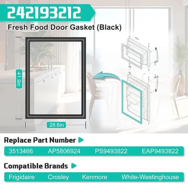 Alt view image 3 of 7 - Upgraded 242193212 Refrigerator Fresh Food Door Gasket Compatible with Frigidaire Refrigerator Parts Replace 3513466, Ap5806924 for Kenmore Fridge Door Seal Replacement -41.9" x 28.6"
