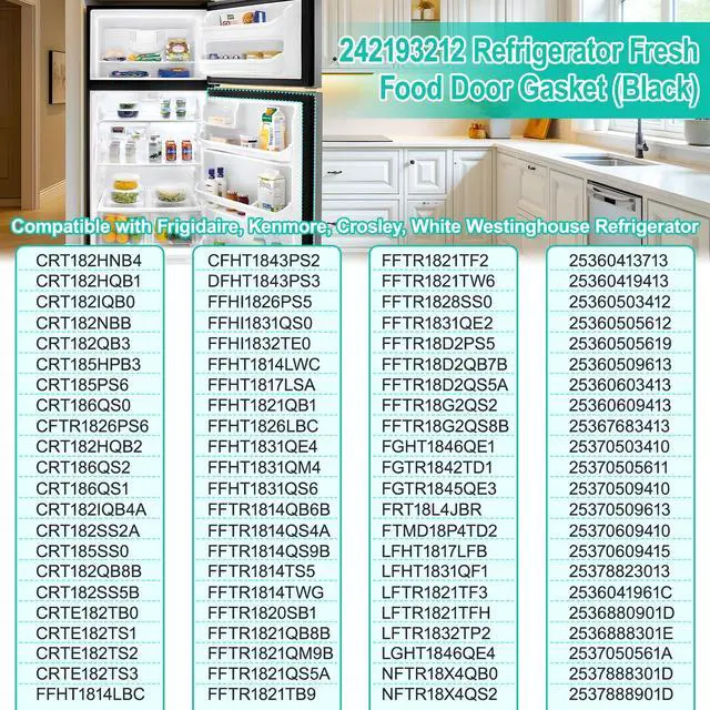 Alt view image 4 of 7 - Upgraded 242193212 Refrigerator Fresh Food Door Gasket Compatible with Frigidaire Refrigerator Parts Replace 3513466, Ap5806924 for Kenmore Fridge Door Seal Replacement -41.9" x 28.6"