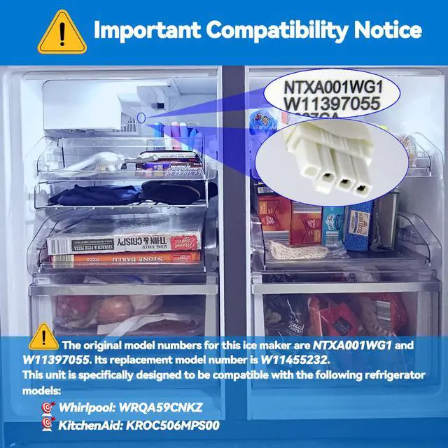 Alt view image 6 of 7 - W11455232 W11397137 Refrigerator Ice Maker Kit for Whirlpool WRQA59CNKZ | Durable Material Offers OEM Quality & Fast Ice, A 20-min Easy DIY Fix Makes Your Refrigerator Party-ready for Cold Drinks