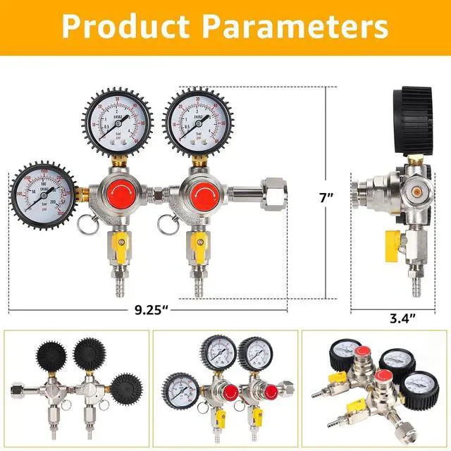 Alt view image 2 of 7 - Two System CO2 Regulator, Dual Output Keg Regulator Beer Regulator | CGA-320 co2 tank pressure regulator with 0-55 psi working pressure, 5/16" barb outlet, for hombrew or bars