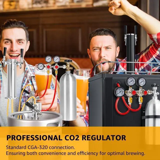 Alt view image 7 of 7 - Two System CO2 Regulator, Dual Output Keg Regulator Beer Regulator | CGA-320 co2 tank pressure regulator with 0-55 psi working pressure, 5/16" barb outlet, for hombrew or bars