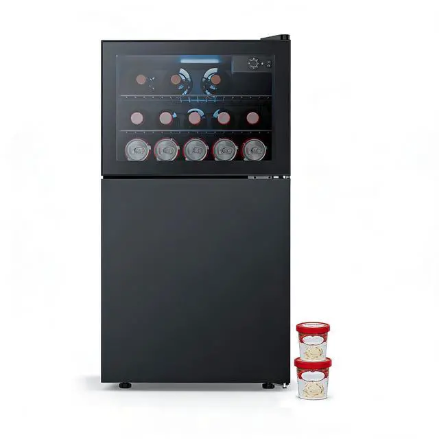 Main image of 2.6 Cu.Ft Beverage Refrigerator & Mini Fridge with Freezer - Glass Door, Reversible Design, Adjustable Thermostat for Dorm, Office, Bedroom