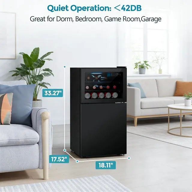Alt view image 2 of 7 - 2.6 Cu.Ft Beverage Refrigerator & Mini Fridge with Freezer - Glass Door, Reversible Design, Adjustable Thermostat for Dorm, Office, Bedroom