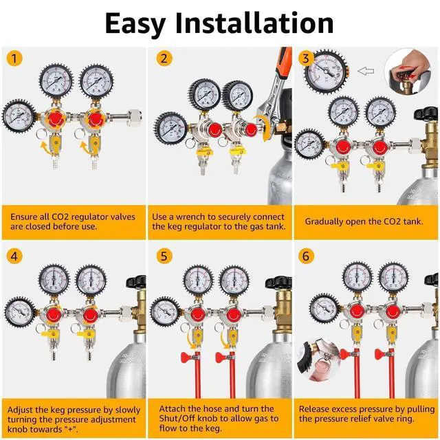 Alt view image 5 of 7 - Two System CO2 Regulator, Dual Output Keg Regulator Beer Regulator | CGA-320 co2 tank pressure regulator with 0-55 psi working pressure, 5/16" barb outlet, for hombrew or bars