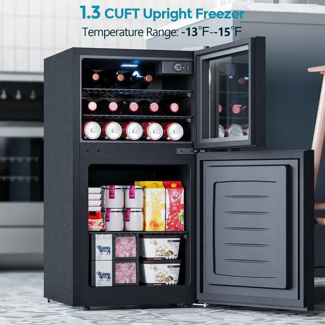 Alt view image 4 of 7 - 2.6 Cu.Ft Beverage Refrigerator & Mini Fridge with Freezer - Glass Door, Reversible Design, Adjustable Thermostat for Dorm, Office, Bedroom