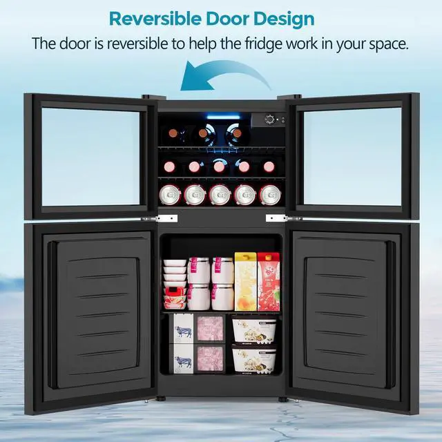 Alt view image 5 of 7 - 2.6 Cu.Ft Beverage Refrigerator & Mini Fridge with Freezer - Glass Door, Reversible Design, Adjustable Thermostat for Dorm, Office, Bedroom