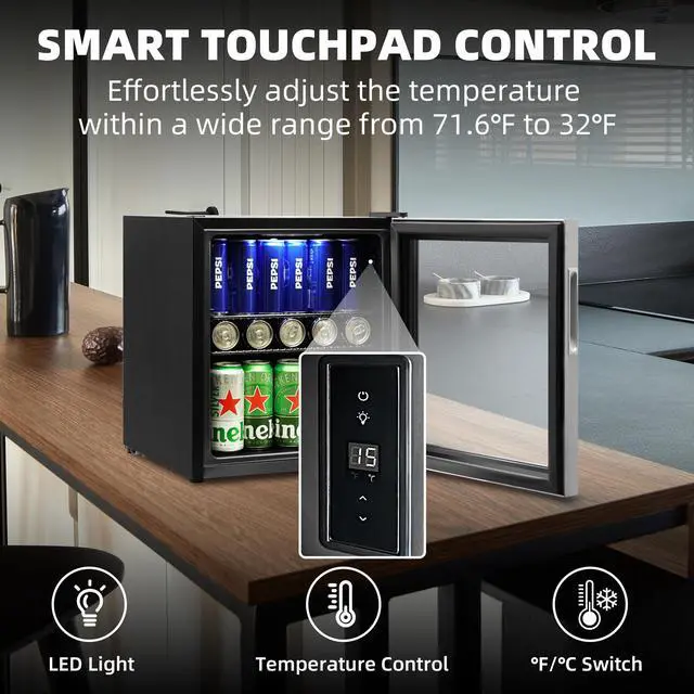 Alt view image 3 of 7 - Beverage Refrigerator, 1.6 Cu.Ft Mini Fridge, Stainless Steel, LED Digital Temp Control, Double Glass Door, Adjustable & Removable Shelves, Compact Design for Home & Office