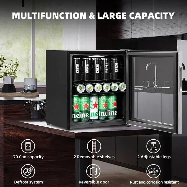 Alt view image 6 of 7 - Beverage Refrigerator, 1.6 Cu.Ft Mini Fridge, Stainless Steel, LED Digital Temp Control, Double Glass Door, Adjustable & Removable Shelves, Compact Design for Home & Office