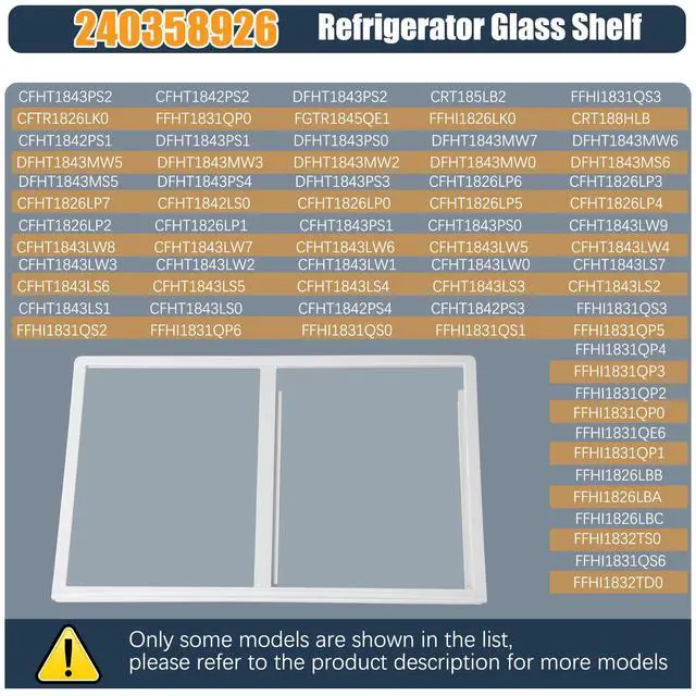 Alt view image 4 of 7 - 240358926 Refrigerator Shelf Replacement, Refrigerator Glass Shelf White Frame, Compatible with Frigidaire Kenmore Spill-Safe Shelfs, Replace 240358925 FFTR1830Q FFTR1831Q FFTR1832Q FFTR1832T