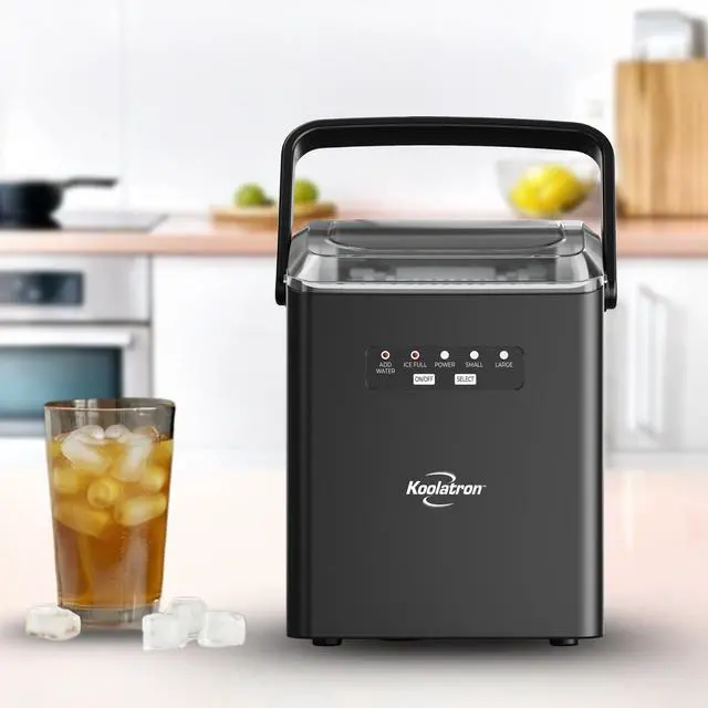 Alt view image 2 of 7 - Countertop Ice Maker Machine with Handle 26lbs in 24Hrs Black | 8 Ice Cubes Ready in 7 Mins, Ice Makers with Basket and Scoop, maquina para hacer hielo Black for Home/Kitchen/Camping